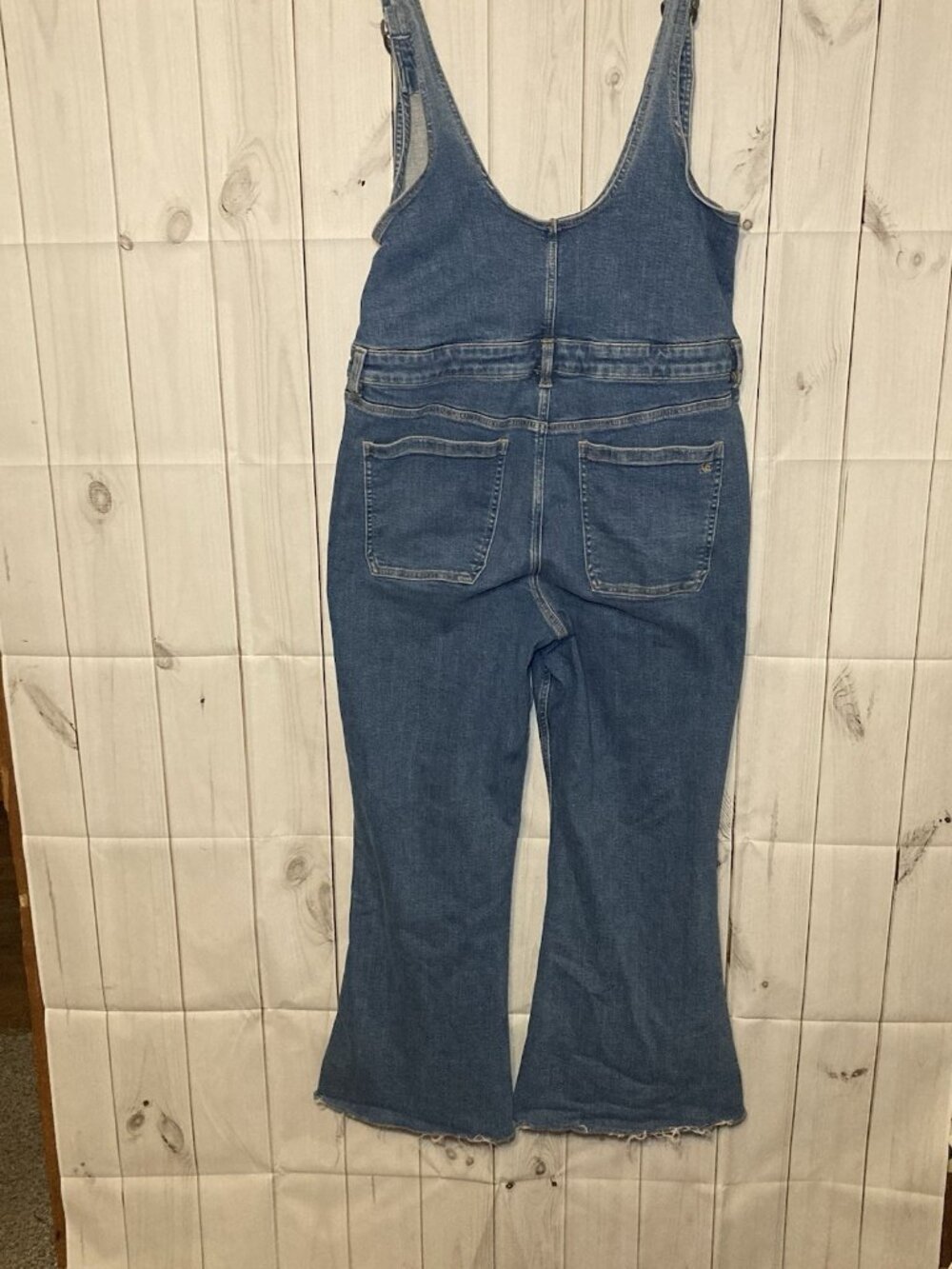 American Eagle Overalls Womens 18 Short Blue Denim Stretch Flare Zip Up Boho